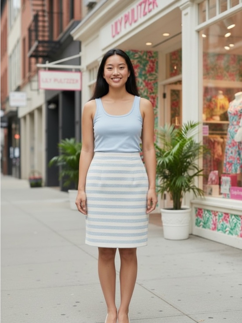 Lilly Pulitzer Light Blue and White Striped Pencil Skirt